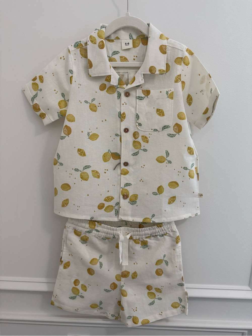 NWOT Kids Lemon Print Short Daywear Set - White/Yellow Organic Cotton Size 5/6